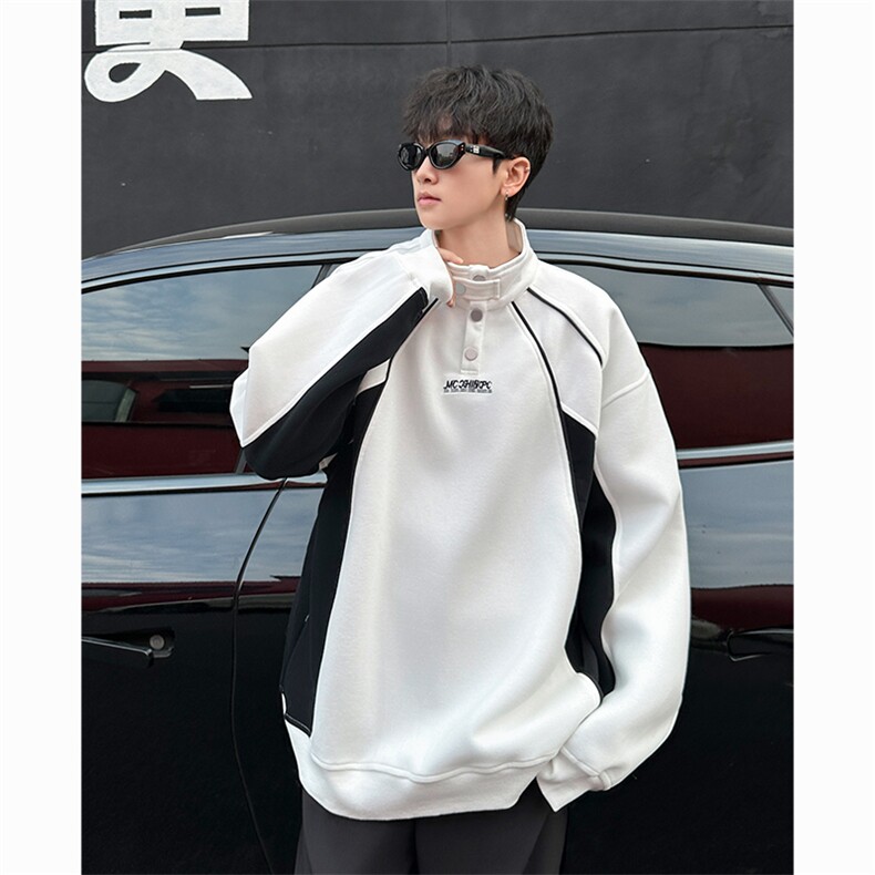 潮牌立领拼接卫衣秋季新款宽松休闲学院风时尚卫衣，男装卫衣，星座410-7