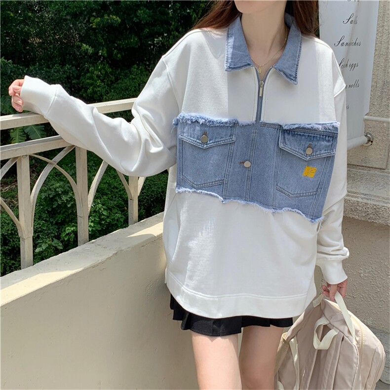 秋新款牛仔贴片Polo卫衣女韩版宽松长袖百搭E657-P60,男装卫衣,星座911-2(原星座613-2）
