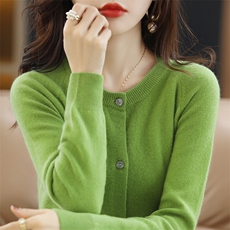 2025年秋季新款百搭女士圆领长袖开衫，女装羊毛衫，春贝羊绒