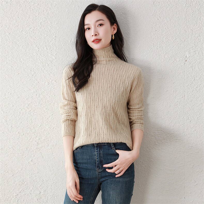 秋冬新款高领时尚休闲羊绒衫女100%纯山羊绒毛衣,女装羊绒衫,阿舍尔精品