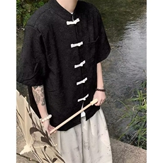 新中式风男装短袖立领衬衫盘扣提花复古中山装七分半袖唐装衬衣，男装衬衫，星座1210-1