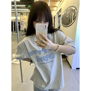 H1061-30 原版刺绣夏季新款字母情侣宽松短袖T恤图片