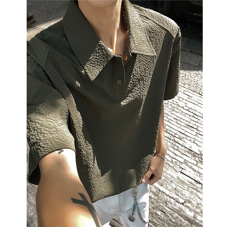 26夏季美式速干透气泡泡纱短袖polo衫翻领T恤上衣男H1097特P28,男装T恤,电商A341