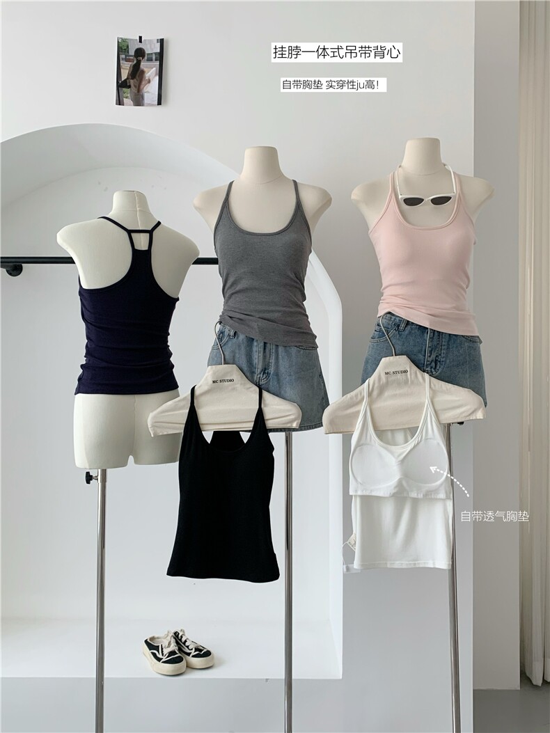 一体式挂脖背心吊带带胸垫外穿2025夏季新款，女装背心吊带，梦白服饰厂