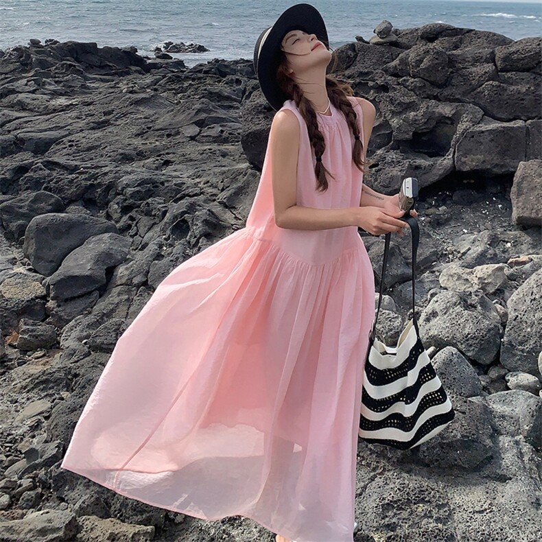 今年流行粉色无袖连衣裙女2025夏季新款高级感超仙气质绝美长裙潮,女装连衣裙,浙宝305