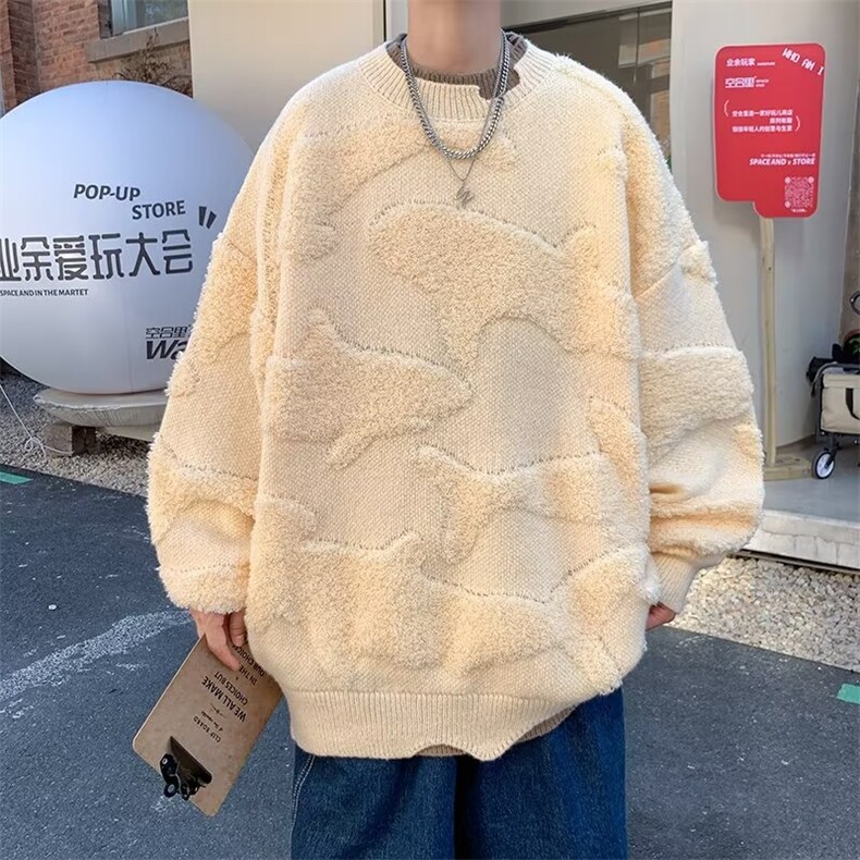 秋冬季潮牌高级感情侣针织衫外套提花假两件圆领毛衣男M1031-P48,男装针织衫/毛衣,星座512-2