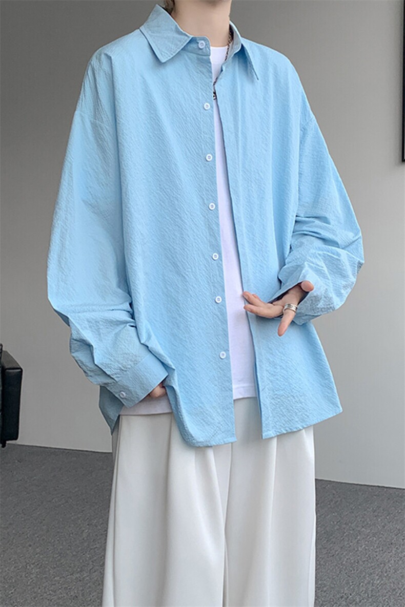8XL-M泡泡纱盐缩肌理长袖衬衫男夏季冰丝外套防晒衬衣CS29007P40,男装衬衫,电商B312