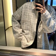 加厚格子衬衫男士潮流宽松高街潮牌秋季呢料休闲衬衣外套DX129P60,男装衬衫,电商B413-1