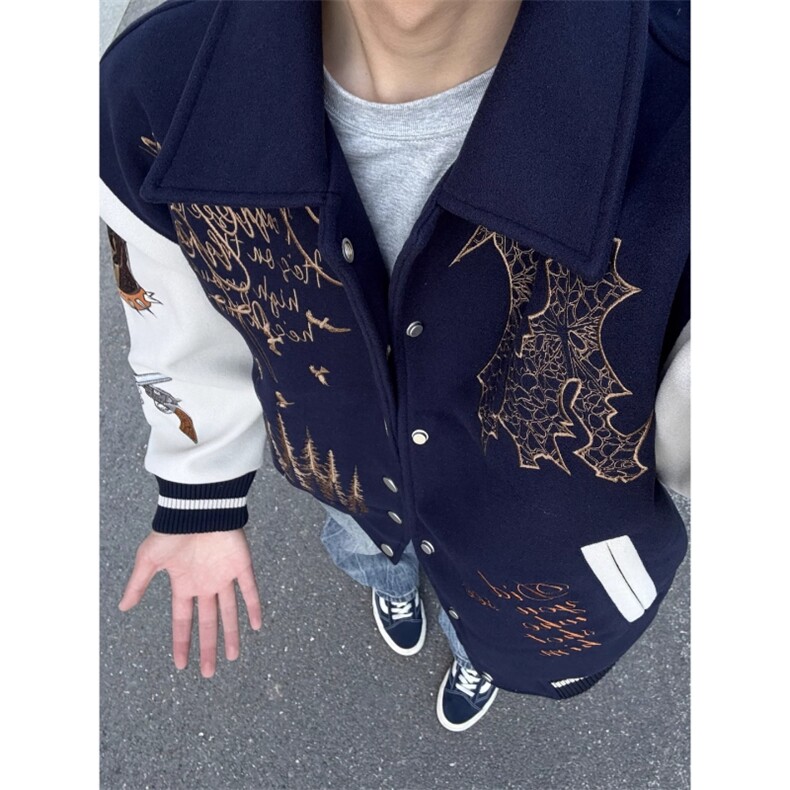 飞行员夹克棒球服重工刺绣设计感宽松外套JK7639特P72,男装夹克,星座908-1