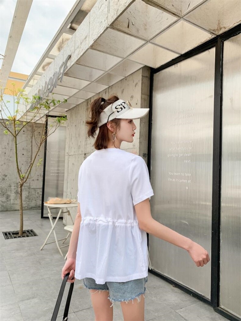 现货夏季新款短袖小衫两种面料拼接设计传统与时尚结合,女装,蜜思优沫