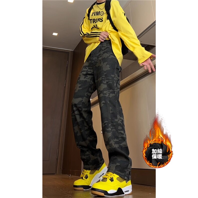 复古迷彩牛仔裤男加绒显瘦弯刀直筒修身工装裤513ACK2553P52,男装牛仔裤,星座513A