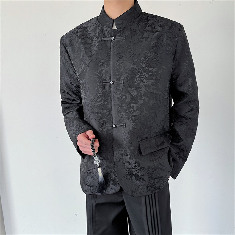 新中式提花暗花珍珠盘扣新中式西服外套男图片