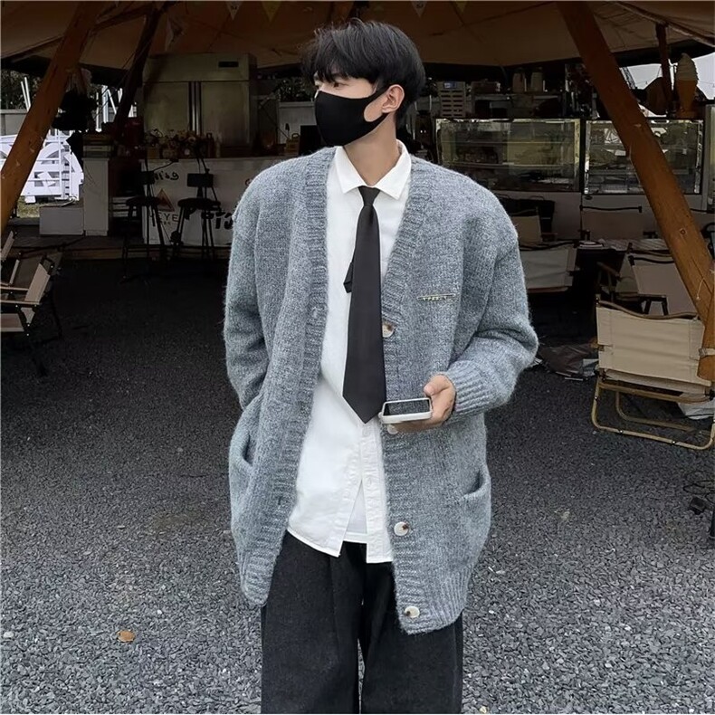 美式复古V领开衫毛衣男女潮牌宽松休闲百搭情侣针织衫外套-MY021,男装针织衫/毛衣,星座601-2