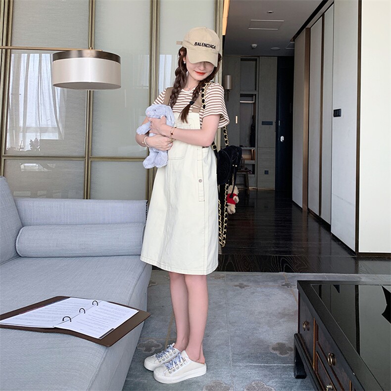 2025夏季新款可盐可甜条纹背带裙两件套装女学院风显瘦减龄连衣裙,女装套装/套裙,浙宝285（原212）
