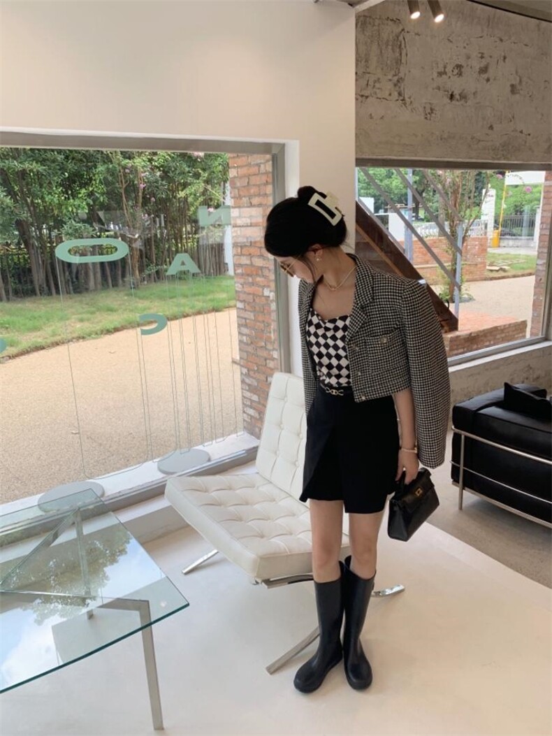 格子短外套，女装短外套，HE