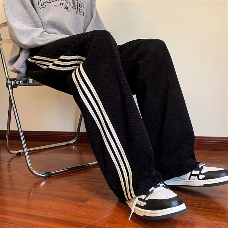 秋冬新款美式高街宽松阔腿直筒卫裤休闲加绒长裤K8288-p58加绒65,男装休闲裤,星座1008