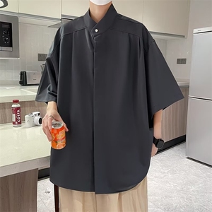 夏季新款衬衫潮流慵懒男方领冰丝衬衫 P35图片