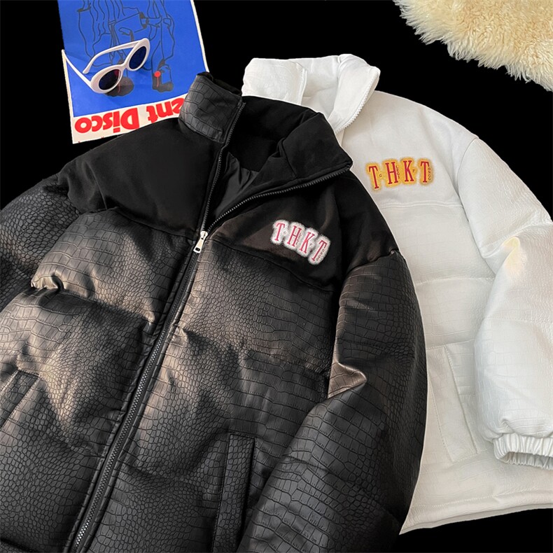 鳄鱼纹PU皮拼接棉衣棉服面包服立领棉袄皮衣外套1612-P85量大有差，男装皮衣，星座207