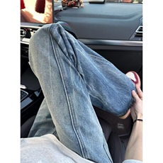 高街蓝色闪电纹男女斜切弯刀微喇牛仔裤S8009P38，男装牛仔裤，星座1112-1