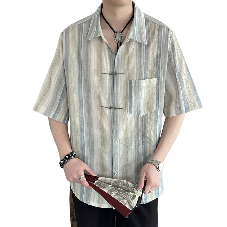 新中式金属扣子风潮T恤短袖男士衬衫时尚品质衬衣T2422-P65,男装衬衫,电商A227