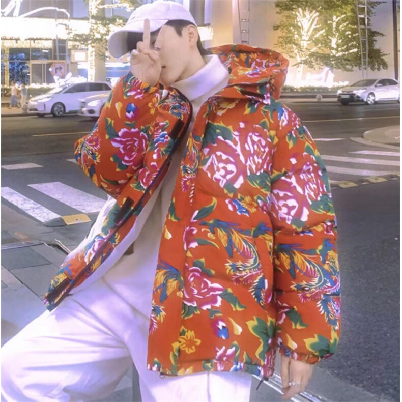 CC99东北大花连帽加厚保暖防寒棉衣外套风特色棉服情侣花衣图片