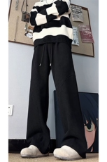 垂感抽绳直筒休闲阔腿裤高腰阔腿显瘦宽松长裤男女K8695-特价P39，男装休闲裤，电商A007