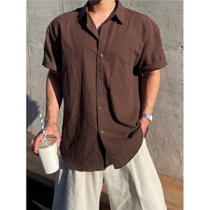 翻领衬衫男士新款日系复古薄款短袖宽松港风痞帅小众设计上衣 C47图片