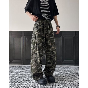 美式ins复古嘻哈工装迷彩裤男女高街宽松休闲帅气阔腿直筒裤图片