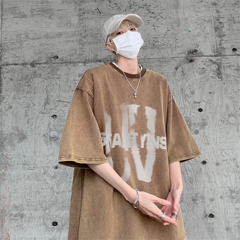 潮牌宽松短袖t恤蜡染美式复古高街水洗做旧517A-2-SX243-P38,男装T恤,星座517A-2