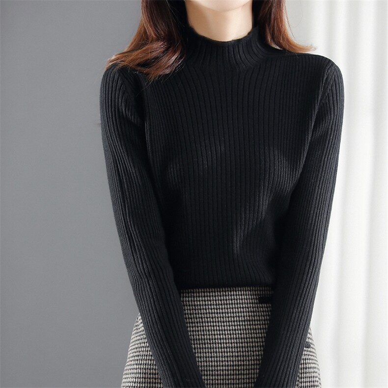 棉针织修身打底衫女长袖套头毛衣2025新款舒适内搭毛衣线衫，女装针织衫/毛衣，春韵羊绒