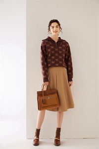 2024秋装新款拉链领菱形格纹宽松显瘦长袖羊绒衫图片