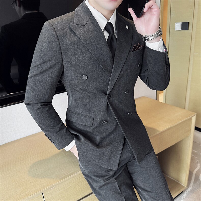 507A-SJT813-P2102025春季时尚男士双排扣西服三件套装礼服,男装西服,星座507A（原星座306B-2）