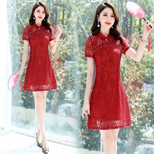 蕾丝小个子连衣裙女2024夏季今年流行时尚洋气显瘦高端镂空旗袍裙，女装连衣裙，鑫鑫美