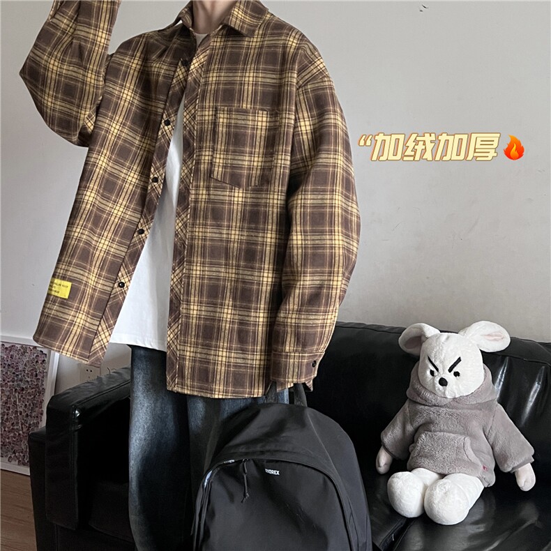 秋冬休闲潮流格子衬衫保暖加厚打底衫男C2158-特P32/C9732-特P40,男装衬衫,电商A007