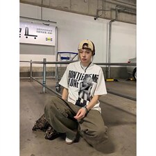 美式复古人像印花短袖男夏季欧美潮牌重磅t恤cleanfit宽松，男装T恤，星座516A