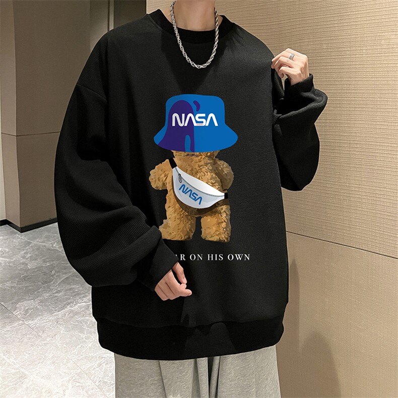 华夫格卫衣圆领卫衣男大码长袖t恤男外套HW76288-P30加绒款-P40,男装卫衣,电商A040