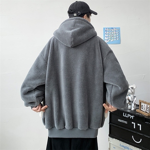 冬款加绒加厚棉衣绒里羊羔绒设计感连帽外套男士 922-P110控价158图片