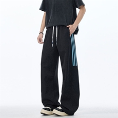 条纹撞色大码三条杠运动裤直筒长裤休闲裤K8592-P30【特价】，女装休闲裤，电商A007