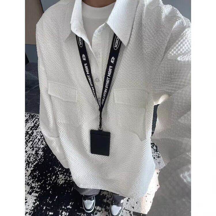 泡泡纱长袖衬衫男春秋美式半开衫polo衫多口袋工装衬衣外套，男装Polo衫，星座506A