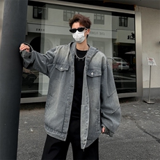 2025新款美式牛仔外套男宽松连帽工装上衣水洗夹克现货W8569-P72，男装夹克，星座512-4