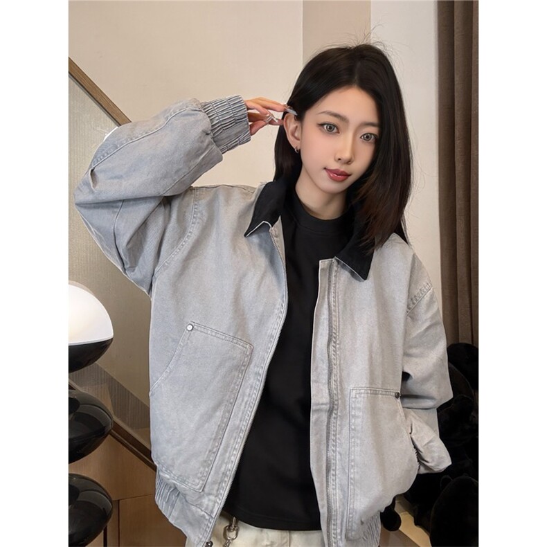 得物二开情侣大码翻领纯棉水洗夹克宽松休闲外套JK1206-P98,男装夹克,星座1103-3