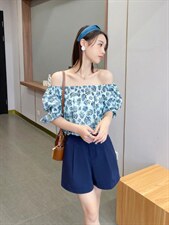 一字肩碎花上衣，其它，泰靡(1F)