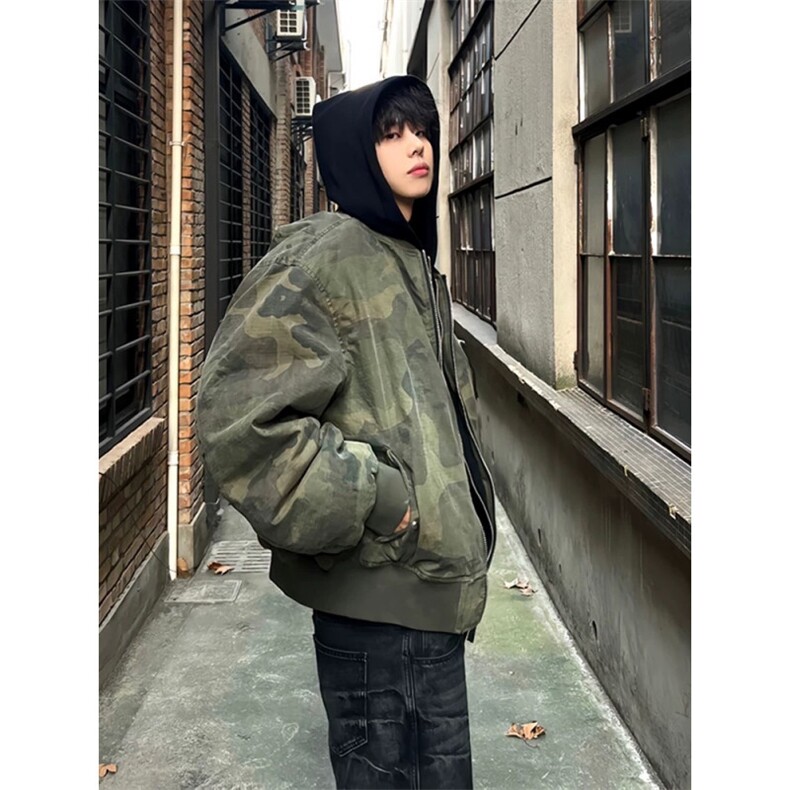 706-1-MY9633-P105现货冬季美式假两件连帽迷彩棉服保暖外套,男装棉衣,星座706-1