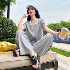 《现货48H》休闲短袖新款时尚假两件套装运动套装，女装套装/套裙，凯芙莉服饰