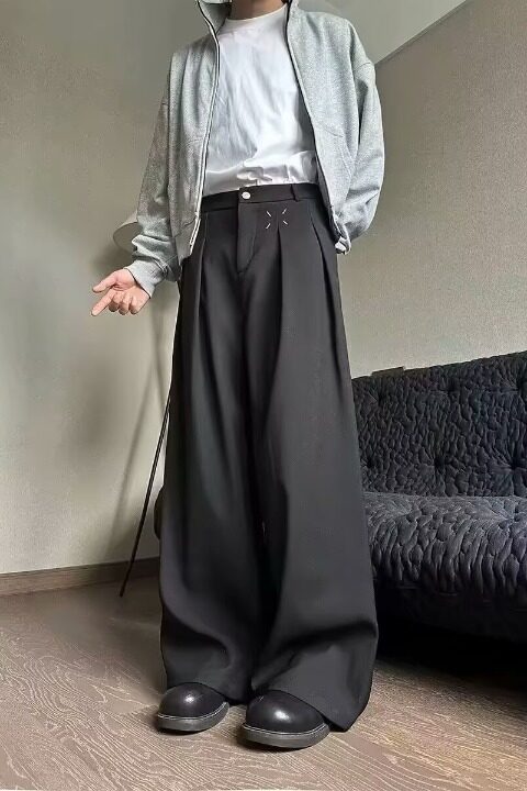 美式立体解构西裤男女小众设计垂坠感阔腿裤直筒休闲裤宽松拖地裤,男装西裤,星座218-1（原230）