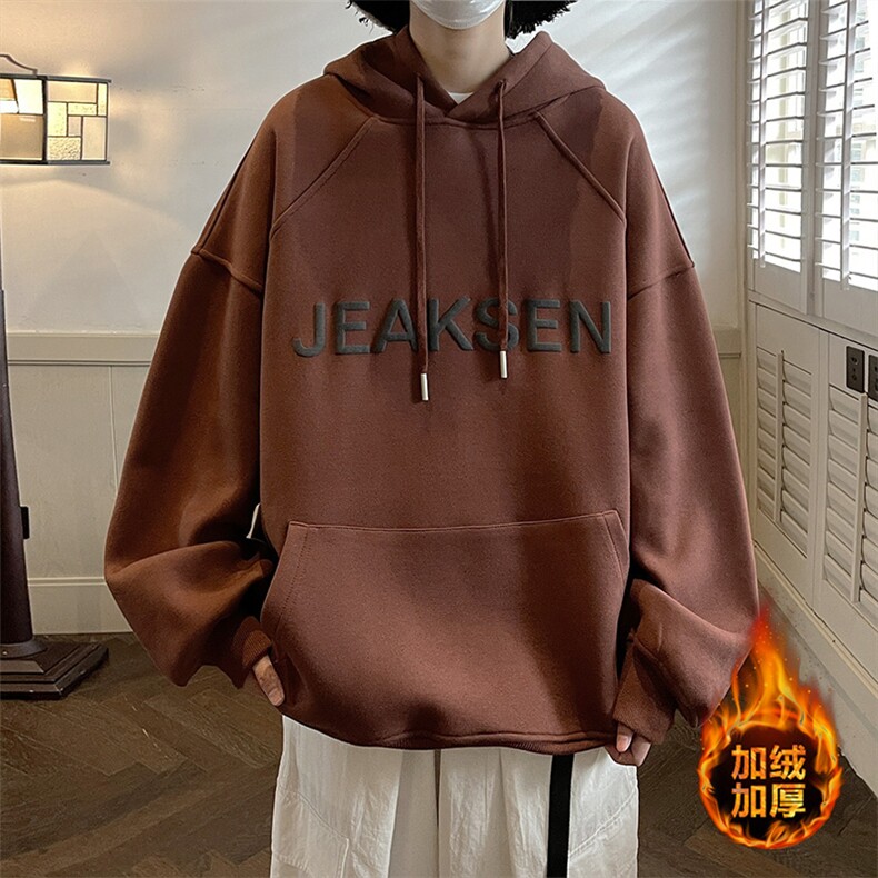 卫衣秋冬连帽加绒加厚宽松字母套头休闲大码上衣JK22301Jp75控88图片