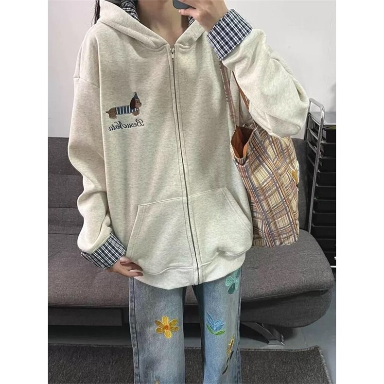网图有货小狗刺绣假两件开衫华棉外套男女A829-常规P53加绒P58,女装短外套,星座1505