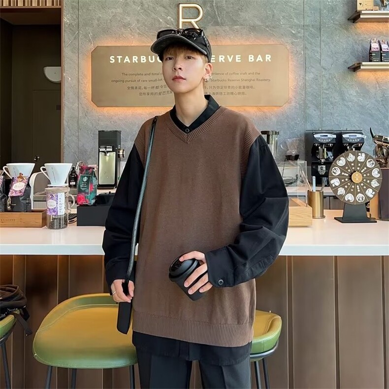 2026春季新款纯色针织衫坎肩韩版V领无袖毛背心BX019，男装背心/马甲，星座1108