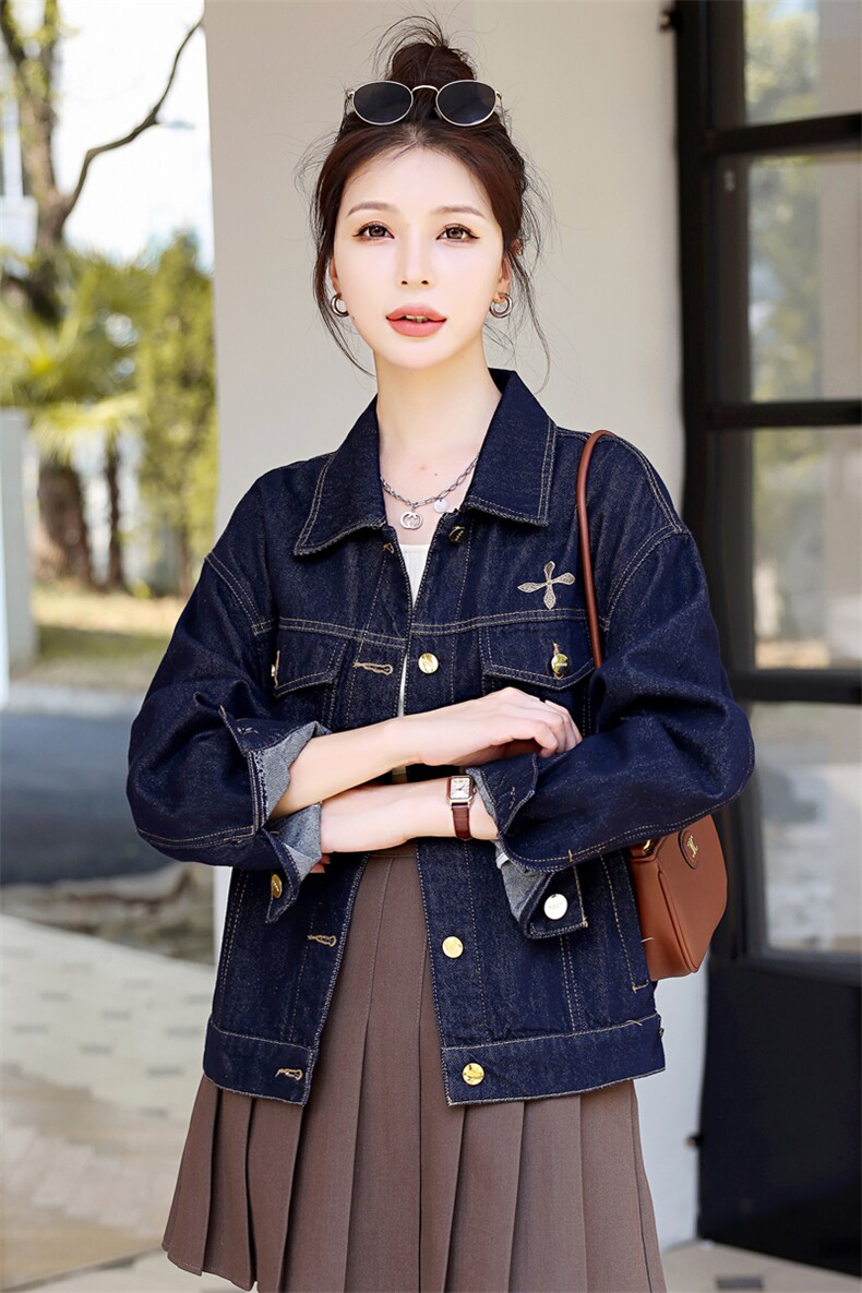 清仓捡漏~牛仔外套女秋季新款经典款翻领设计时尚百搭上衣小个子,女装牛仔外套,意芙