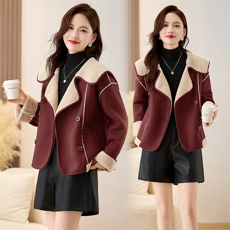 皮毛一体仿羊羔毛外套女2024冬季新款上衣，女装羊羔毛/颗粒绒，秀美人生